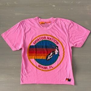 Women’s Aviator Nation Miami Hot Pink Graphic Logo Boyfriend T-Shirt XS